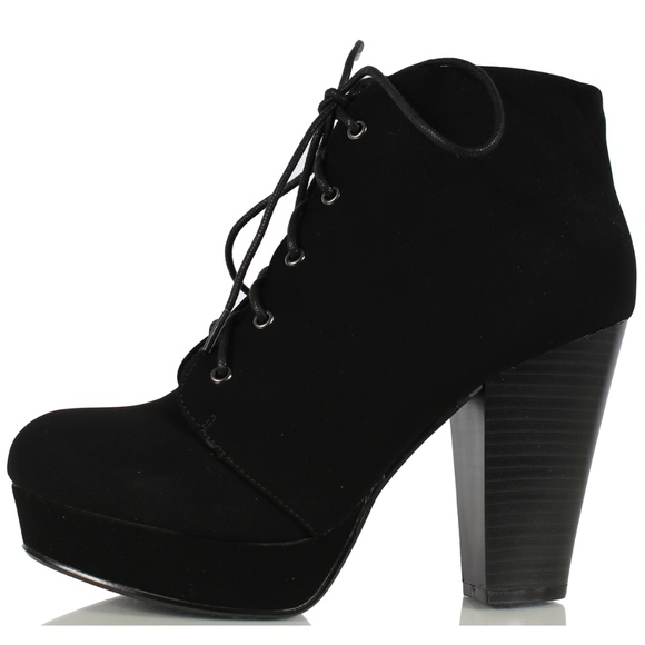 Shoes - RESTOCk Black Faux Nubuck Leather Lace Up Platfor